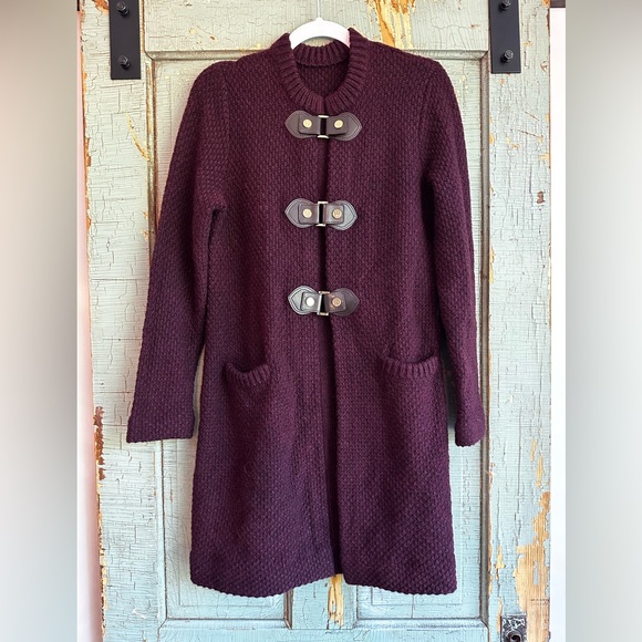 Tory Burch Plum Colette Wool Blend Sweater Coat - Picture 2 of 10